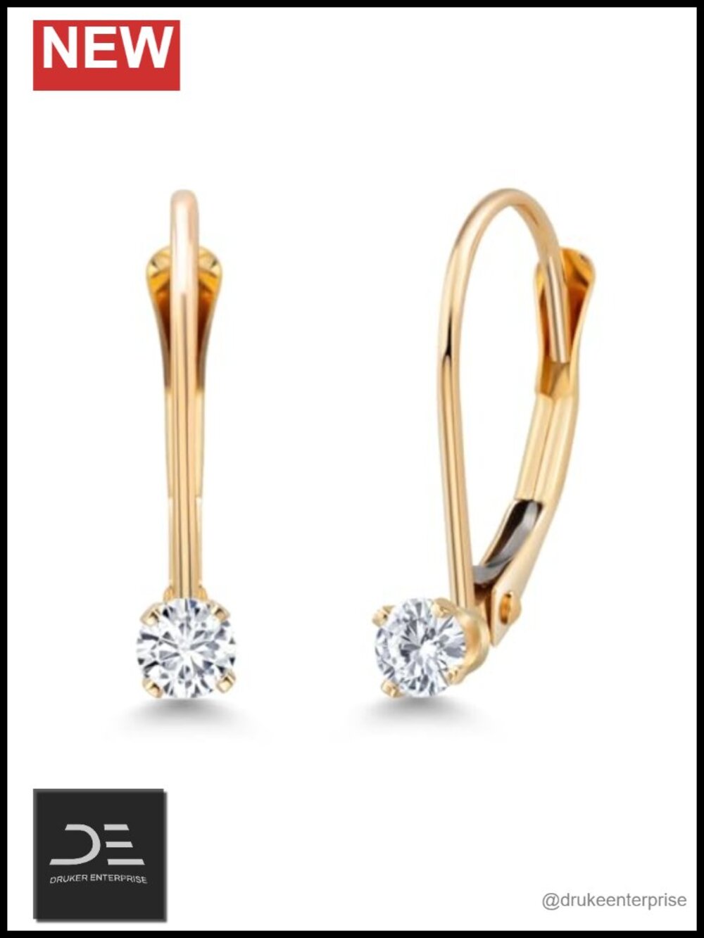 14K Yellow Gold Leverback Dangle Earrings 2.5MM Round Birthstone Drop